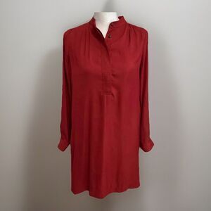 Banana Republic V-Yoke Shirt Dress Tunic Long  Roll up Sleeve Red/Rust Size 0 🔥